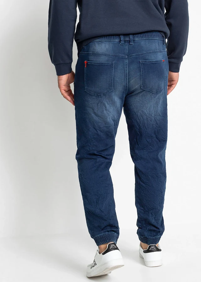 Jean jogger regular à taille extensible, droit, Couleur: bleu denim