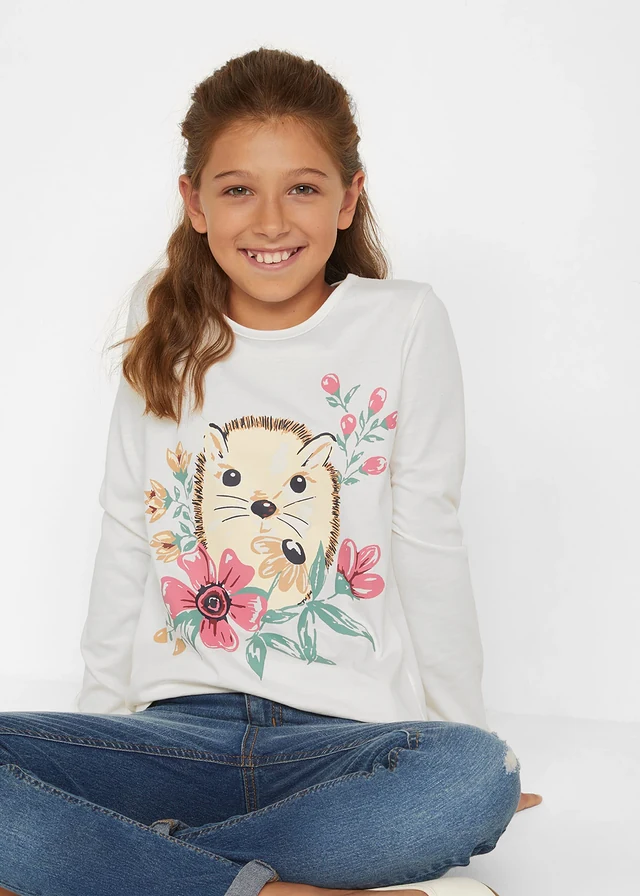 Longsleeve van biologisch katoen (set van 2), Kleur: wolwit-donkerblauw