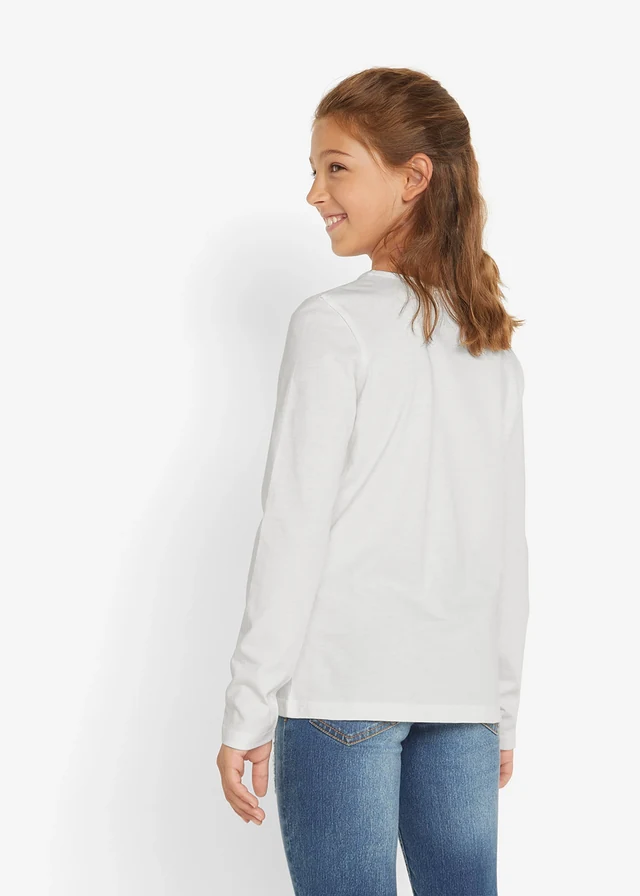 Longsleeve van biologisch katoen (set van 2), Kleur: wolwit-donkerblauw