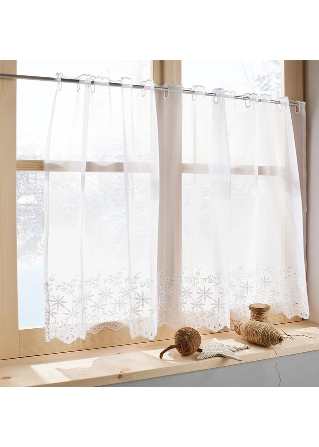 Brise-bise avec broderies anglaises et polyester recyclé, Couleur: blanc