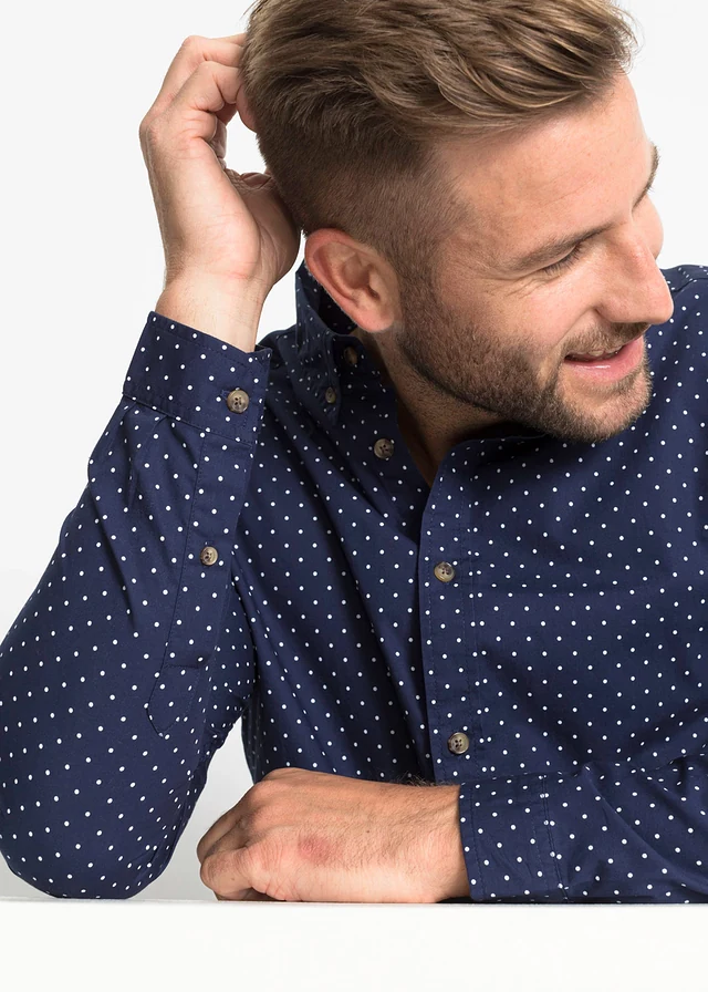 Chemise 100% coton, Slim • bleu foncé pois • product-page.page-title-suffix