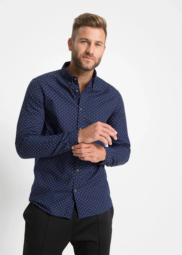 Chemise 100% coton, Slim • bleu foncé pois • product-page.page-title-suffix
