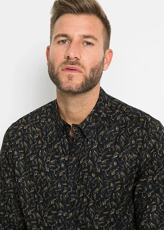 Košile z čisté bavlny, dlouhý rukáv • černá s květinovým vzorem • bonprix obchod