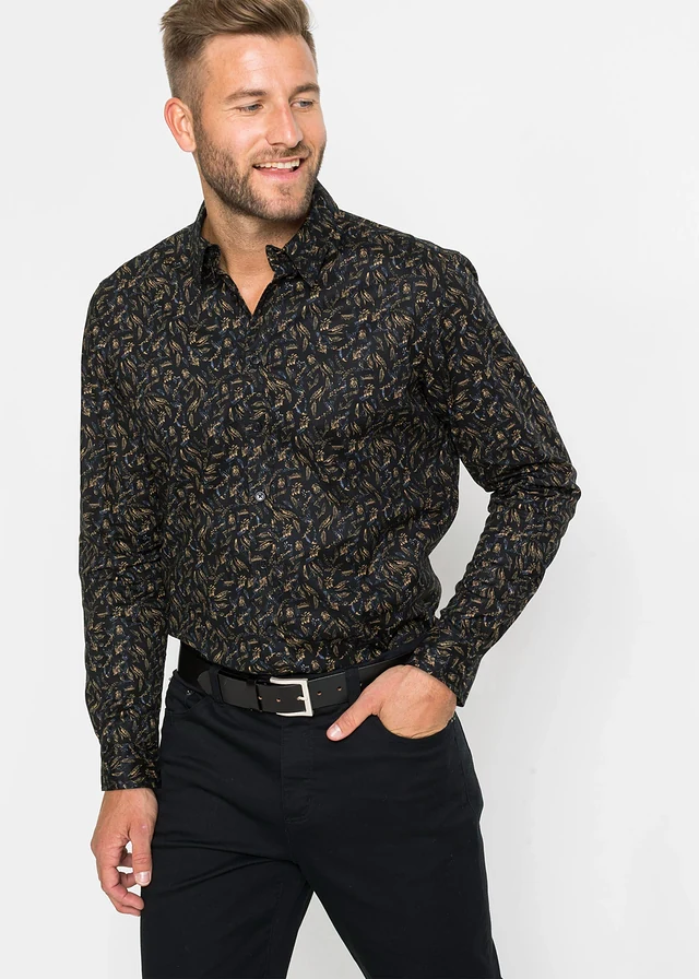 Overhemd met lange mouwen van puur katoen • zwart gebloemd • product-page.page-title-suffix