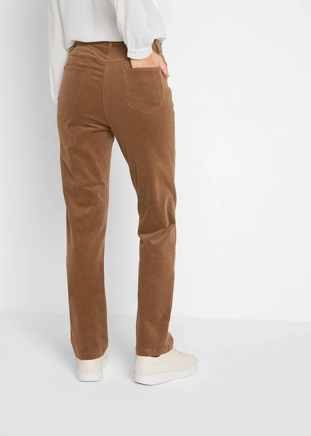 Stretch corduroy broek, straight, Kleur: cognac