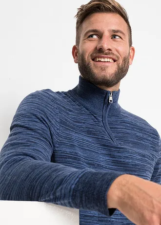 Svetr s límečkem na zip a bavlnou • tmavě modrá melír • bonprix obchod