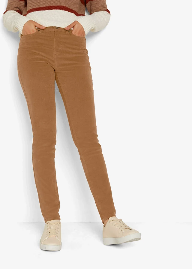 Pantalon skinny en velours côtelé extensible, Couleur: cognac