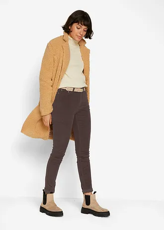 Skinny corduroy broek met stretch, Kleur: donkerbruin