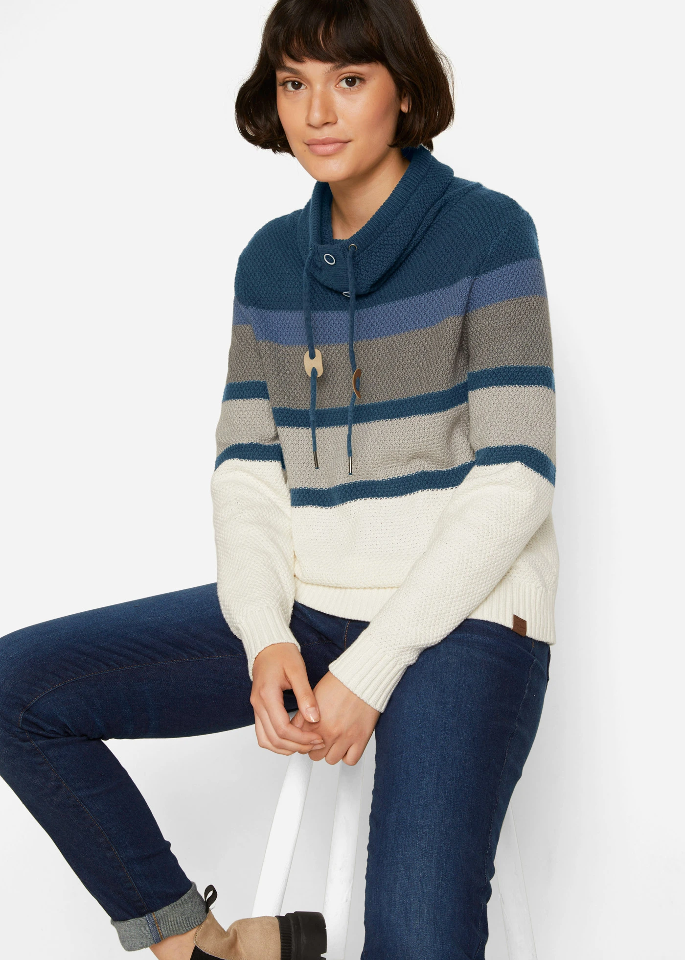 Svetr s širokým límcem • tmavě modrá s příčnými pruhy • bonprix obchod