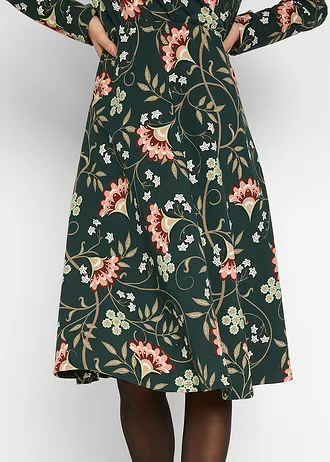 Bavlněné žerzejové šaty se zavinovacím vzhledem • tmavě zelená s květy • bonprix obchod