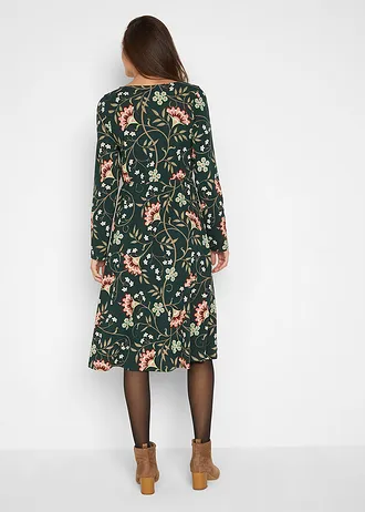 Bavlněné žerzejové šaty se zavinovacím vzhledem • tmavě zelená s květy • bonprix obchod