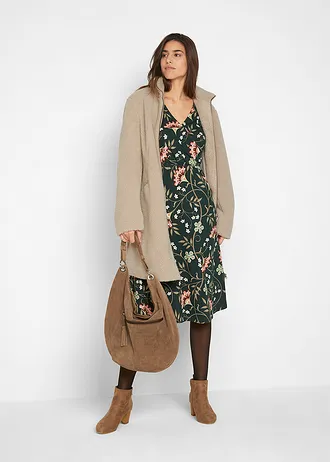 Bavlněné žerzejové šaty se zavinovacím vzhledem • tmavě zelená s květy • bonprix obchod