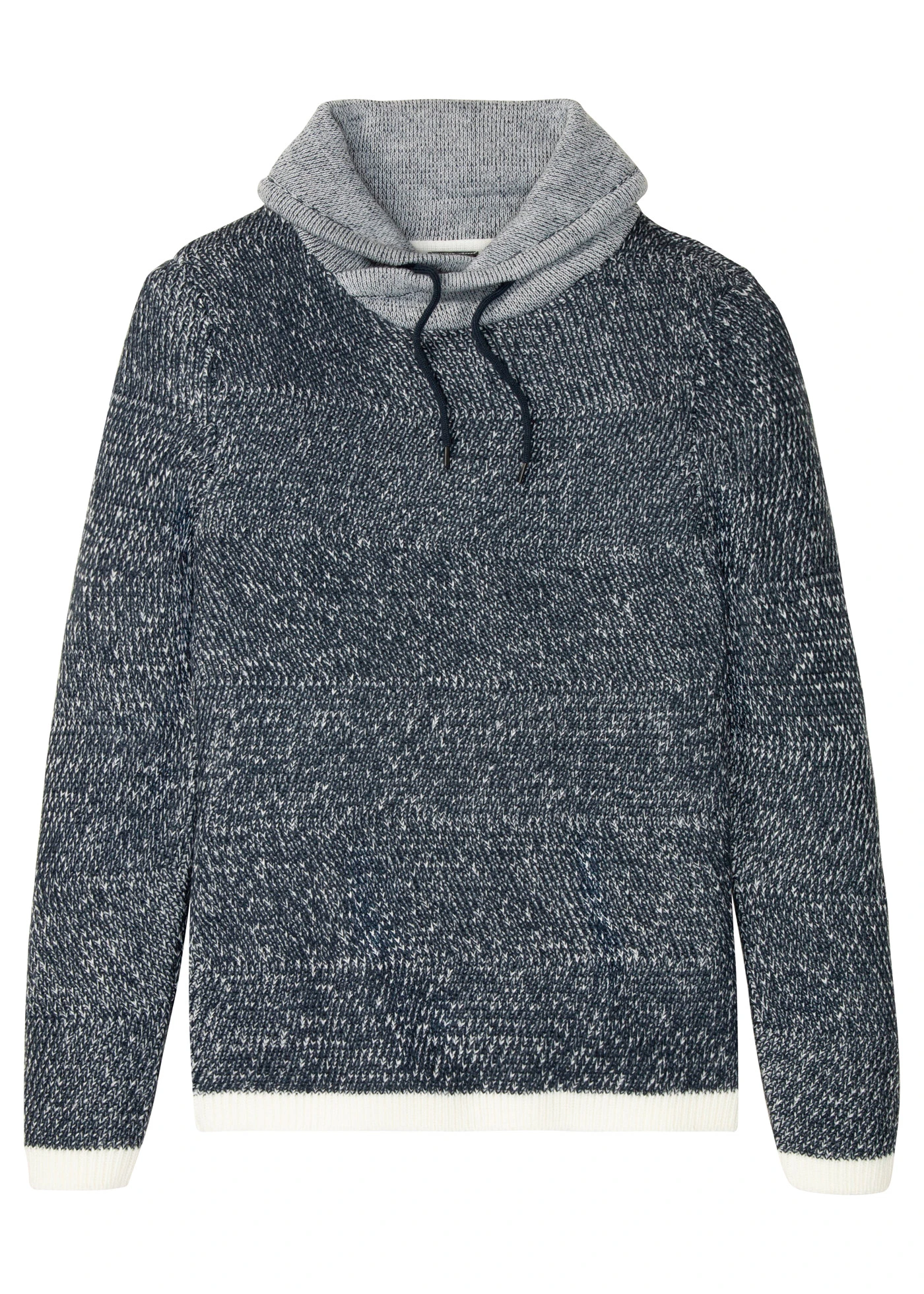 Trui met sjaalkraag en contrasterende details • donkerblauw-wolwit gemêleerd • bonprix online shop