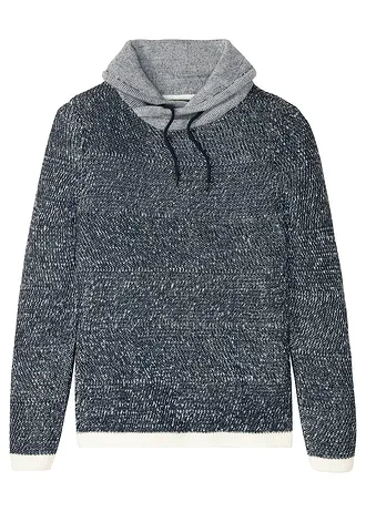 Trui met sjaalkraag en contrasterende details • donkerblauw-wolwit gemêleerd • bonprix online shop