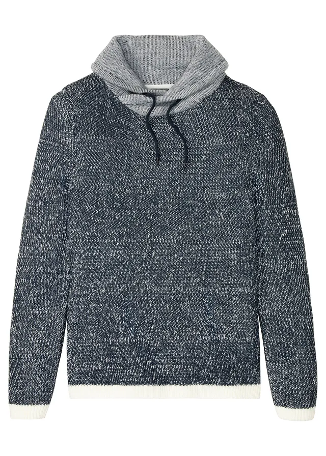 Pulover cu guler șal și detalii contrast