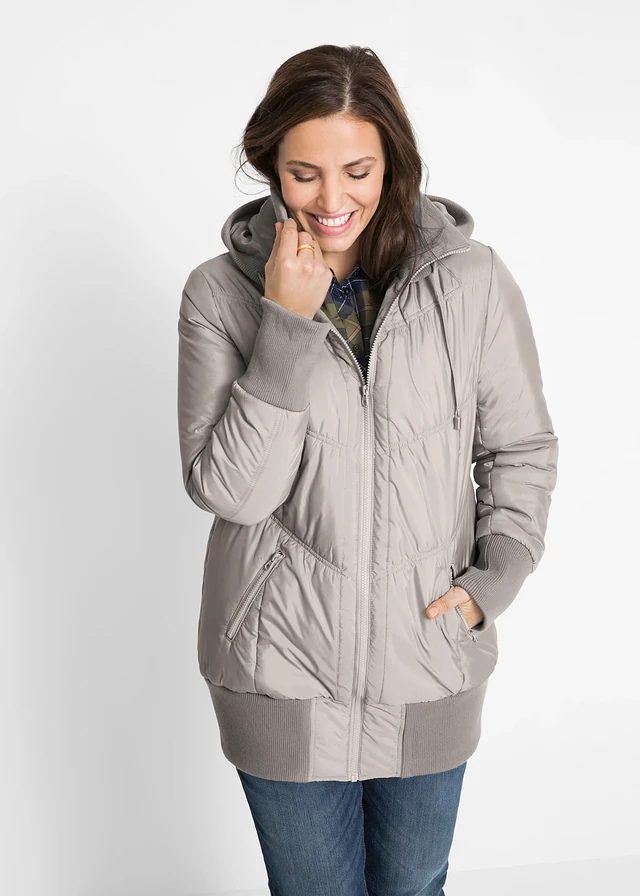 Veste matelassée à finitions élastiquées et capuche, Couleur: noir