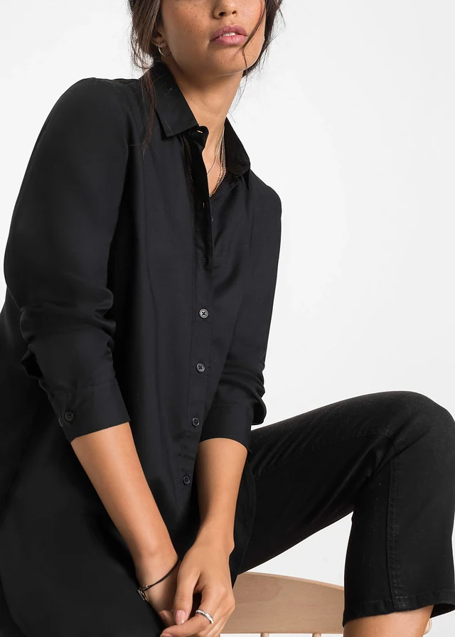 Lange overhemdblouse van viscose • zwart • product-page.page-title-suffix