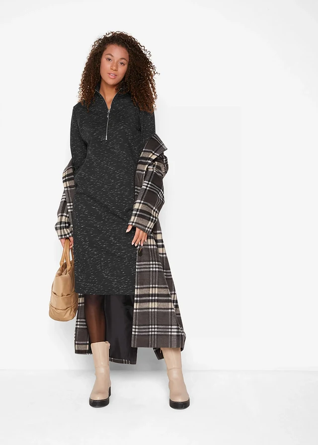 Robe sweat à col camionneur, Couleur: noir chiné