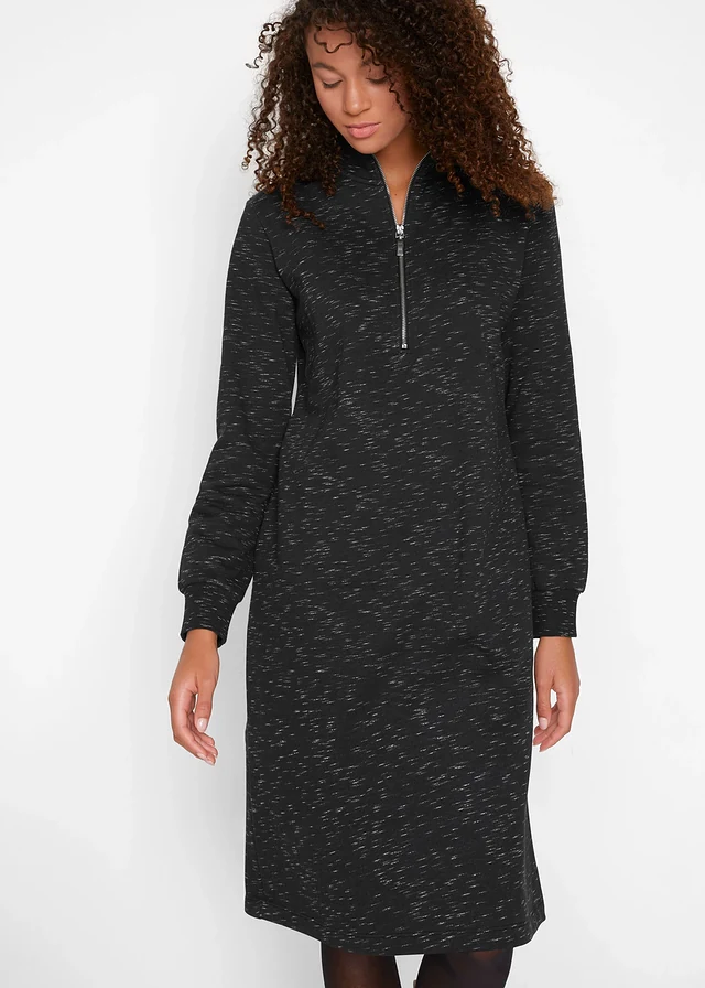 Robe sweat à col camionneur, Couleur: noir chiné