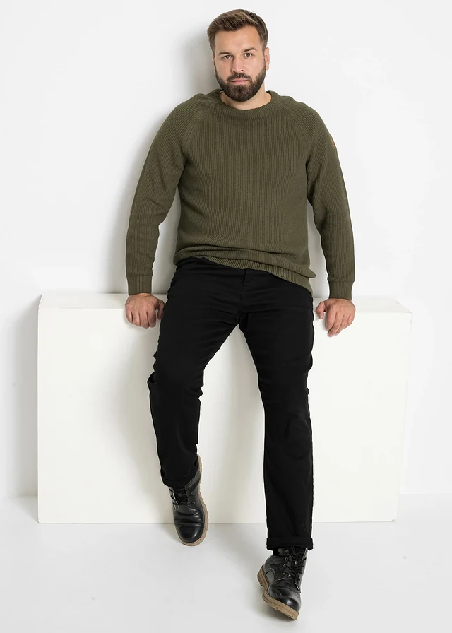 Pull en grosse maille avec coton recyclé, Couleur: olive foncé