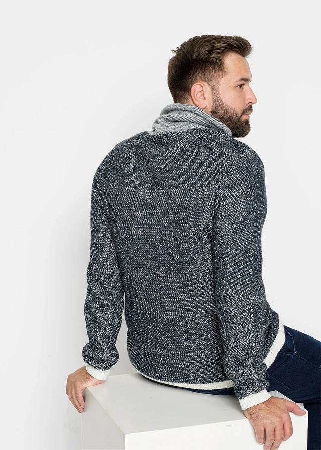Trui met sjaalkraag, Kleur: donkerblauw-wolwit gemêleerd