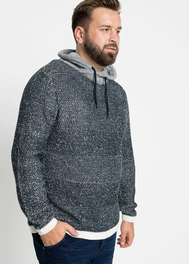 Trui met sjaalkraag, Kleur: donkerblauw-wolwit gemêleerd