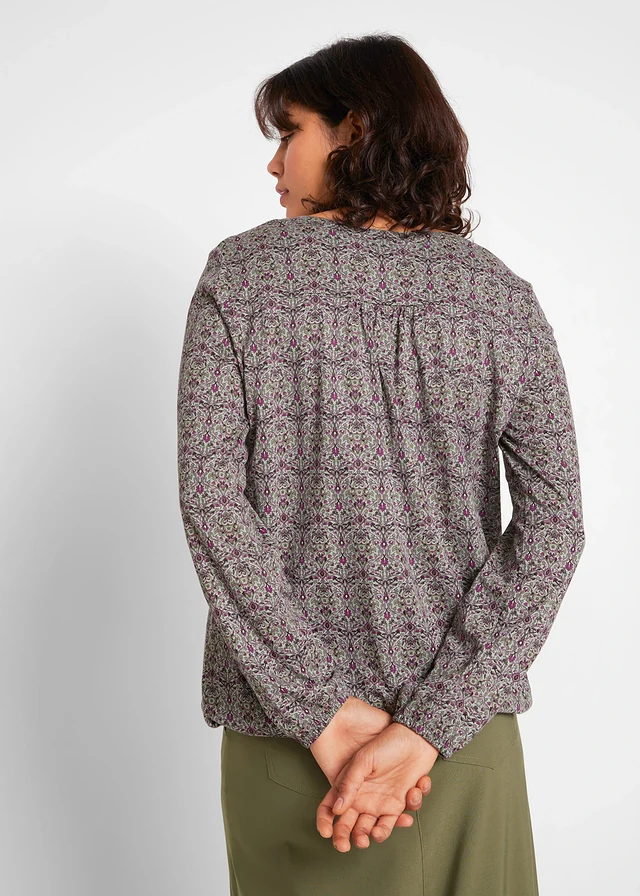 Gedessineerde longsleeve met Henley kraag • rookgroen • product-page.page-title-suffix