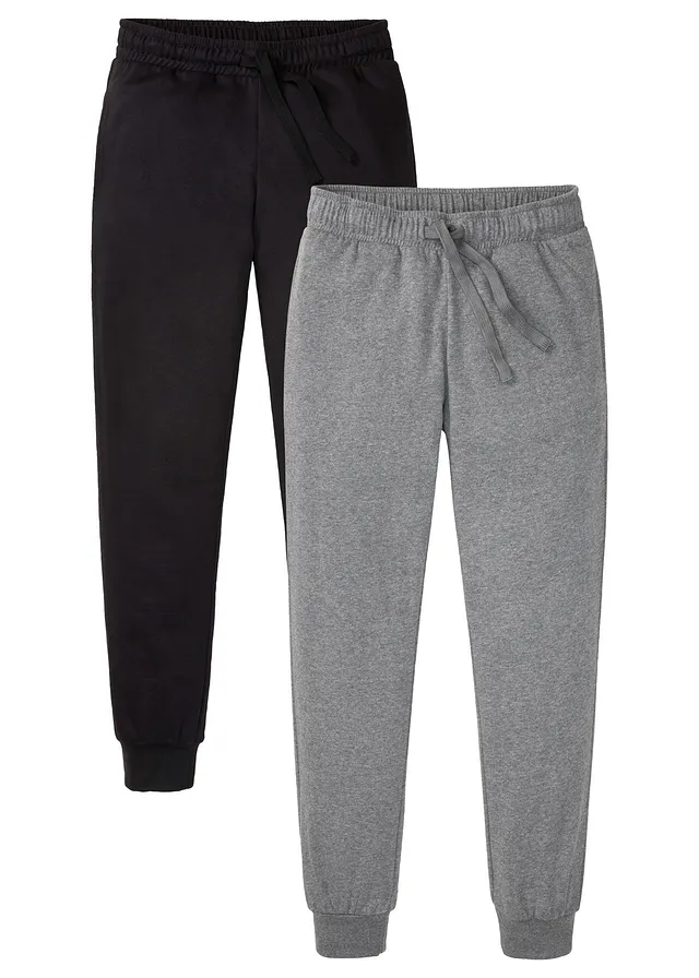 Lot de 2 pantalons de jogging, Couleur: gris chiné + noir