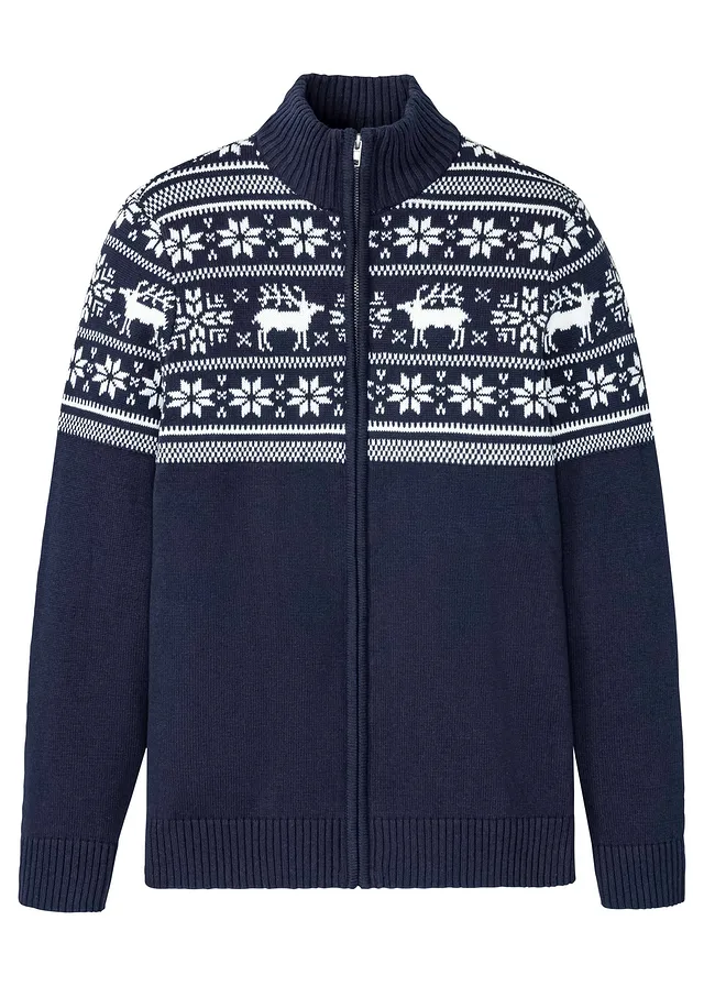 Jachetă tricotată model norvegian, din bumbac pur