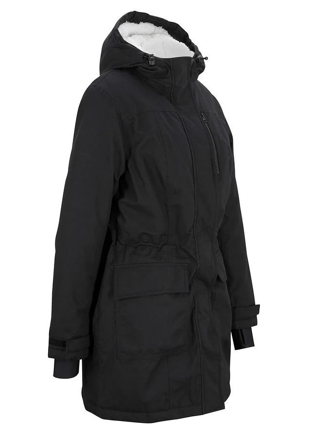 Parka imperméable avec polaire peluche dans la capuche, Couleur: noir