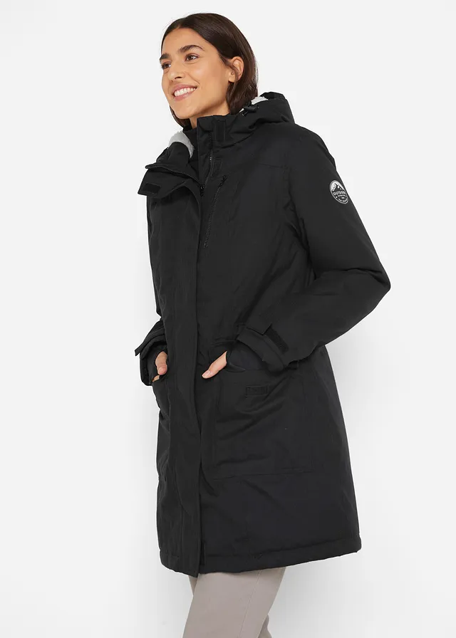 Parka imperméable avec polaire peluche dans la capuche, Couleur: noir