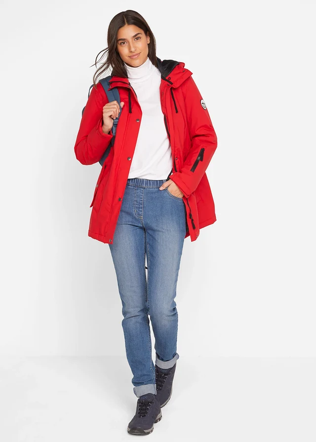 Waterdichte outdoor parka met capuchon, Kleur: dieprood