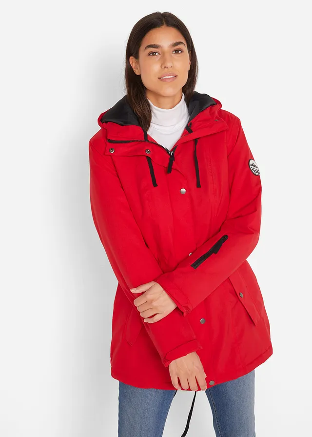 Waterdichte outdoor parka met capuchon, Kleur: dieprood