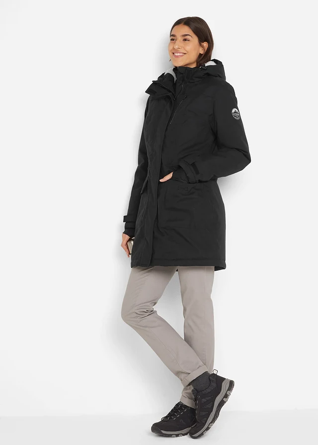Parka imperméable avec polaire peluche dans la capuche, Couleur: noir