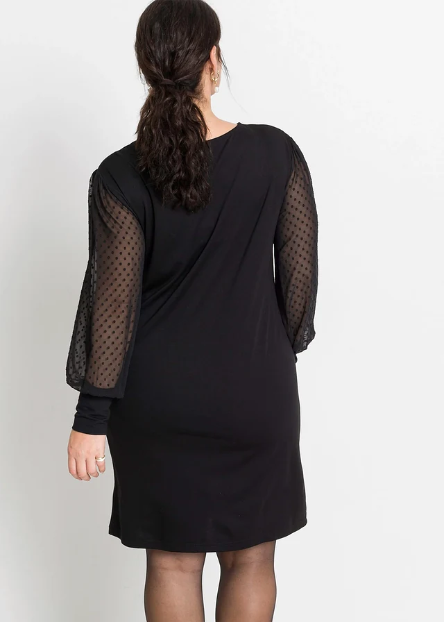Robe en jersey de viscose mélangée, Couleur: noir
