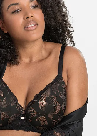 Voorgevormde bh met beugels en glans, Kleur: zwart - koperkleur