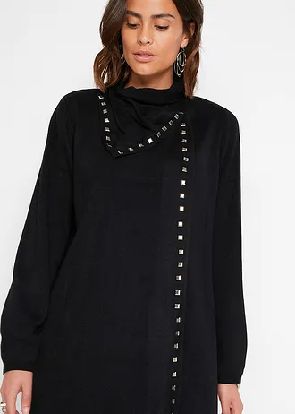 Dlouhý pletený kabátek s nýtovými detaily • černo-stříbrná • bonprix obchod