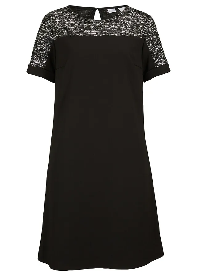 Rochie mini cu paiete • negru/argintiu • magazin bonprix