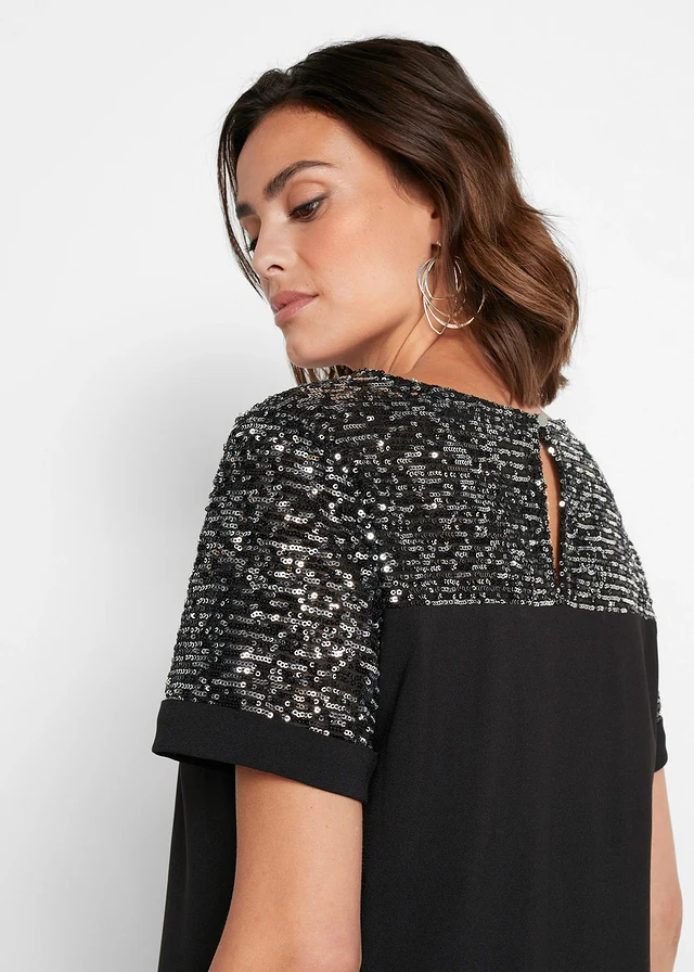 Robe courte avec empiècement à sequins • noir-argenté • product-page.page-title-suffix