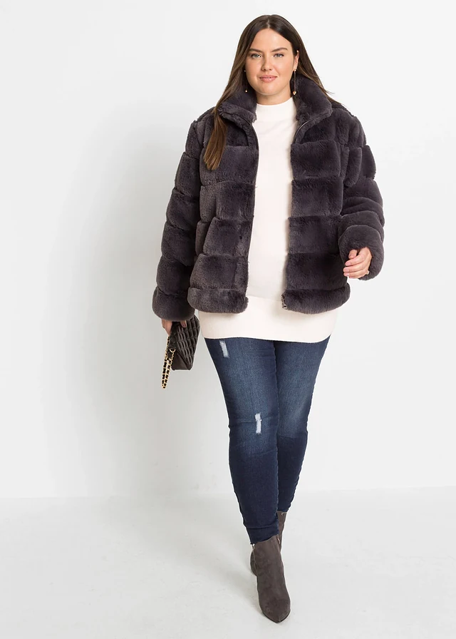 Veste zippée en peluche, Couleur: anthracite