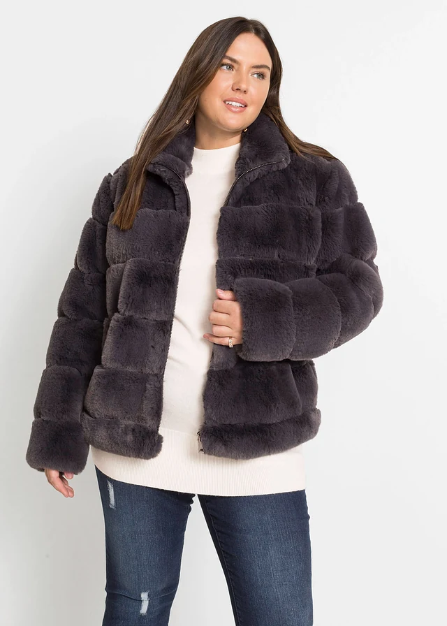 Veste zippée en peluche, Couleur: anthracite