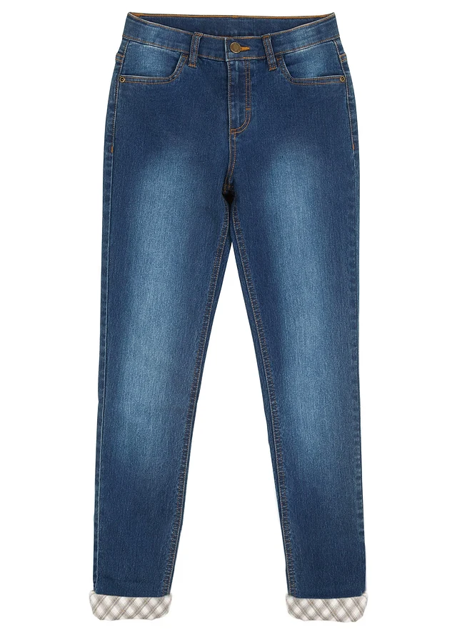 Jean thermo fille avec doublure en flanelle, Couleur: bleu stone