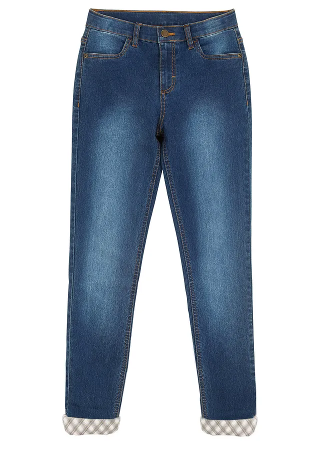 Meisjes thermojeans met flanellen voering, Kleur: blue stone