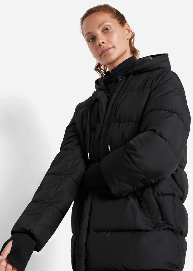 Gewatteerde, lange outdoor jas, waterafstotend • zwart • product-page.page-title-suffix