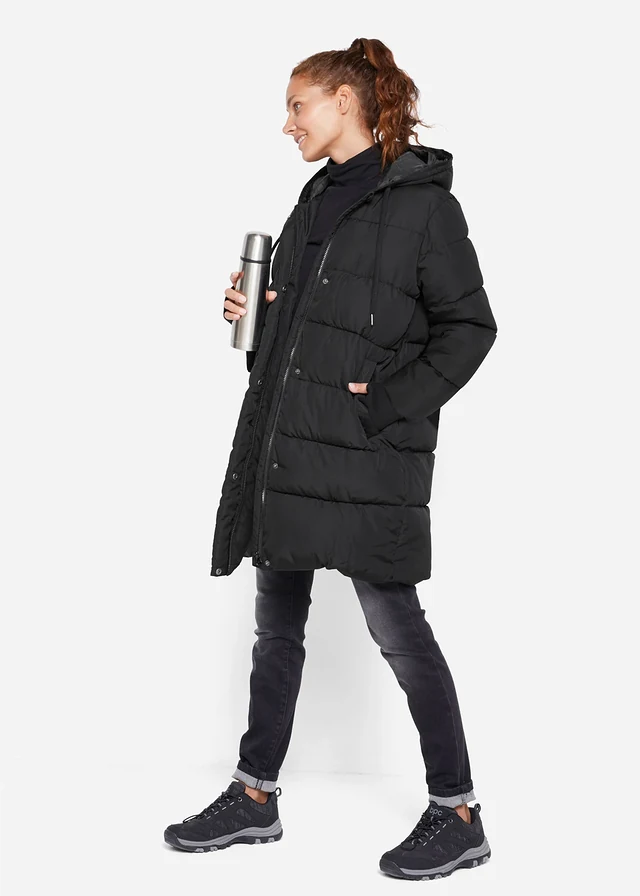 Gewatteerde, lange outdoor jas, waterafstotend • zwart • product-page.page-title-suffix