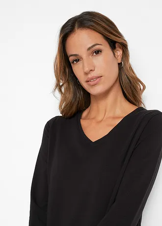 T-shirt long et asymétrique à liseré brillant • noir/argenté • Boutique bonprix