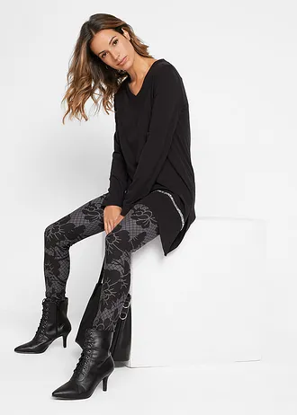 T-shirt long et asymétrique à liseré brillant • noir/argenté • Boutique bonprix