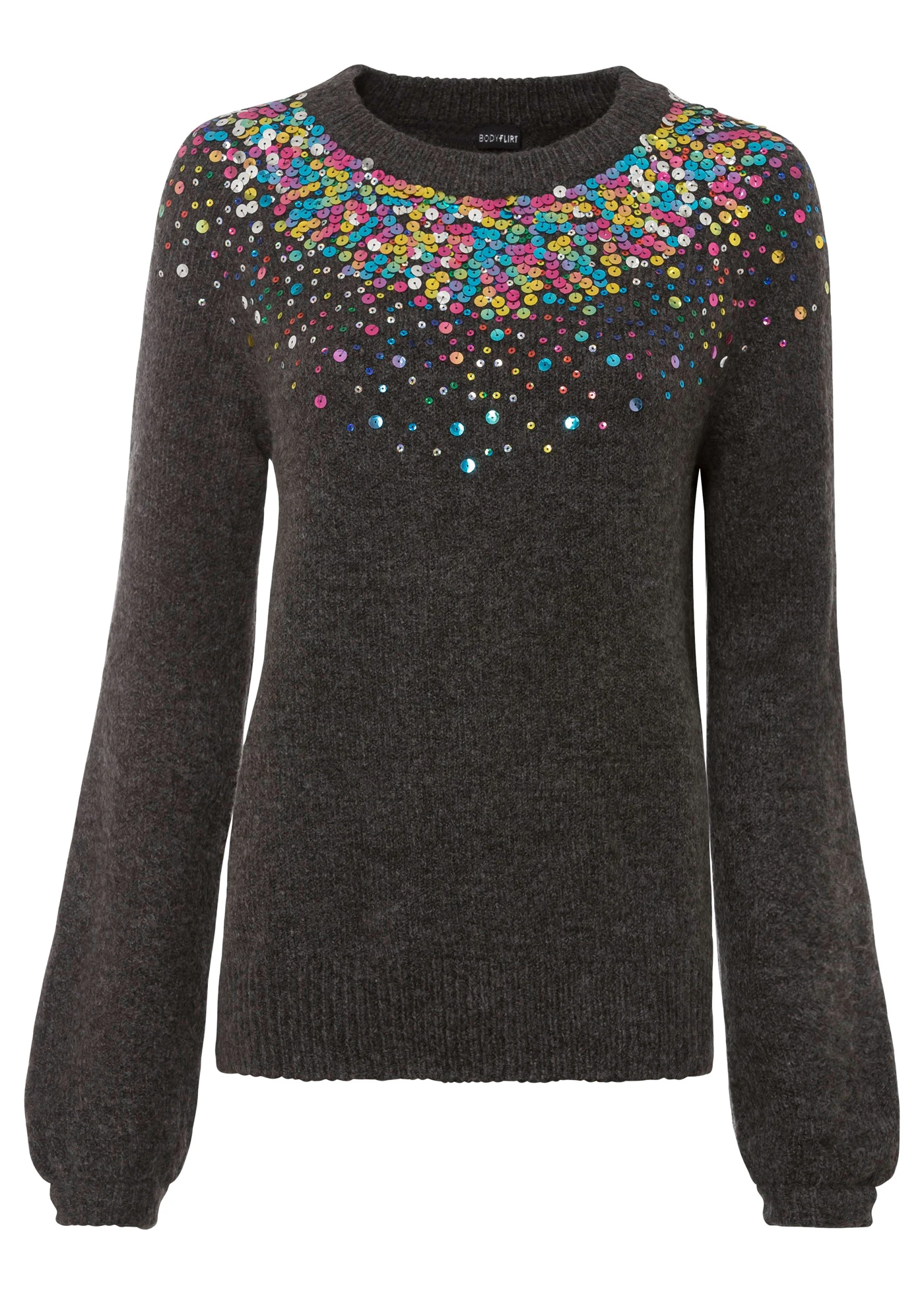 Trui met kleurrijke pailletten • antraciet gemêleerd • bonprix online shop