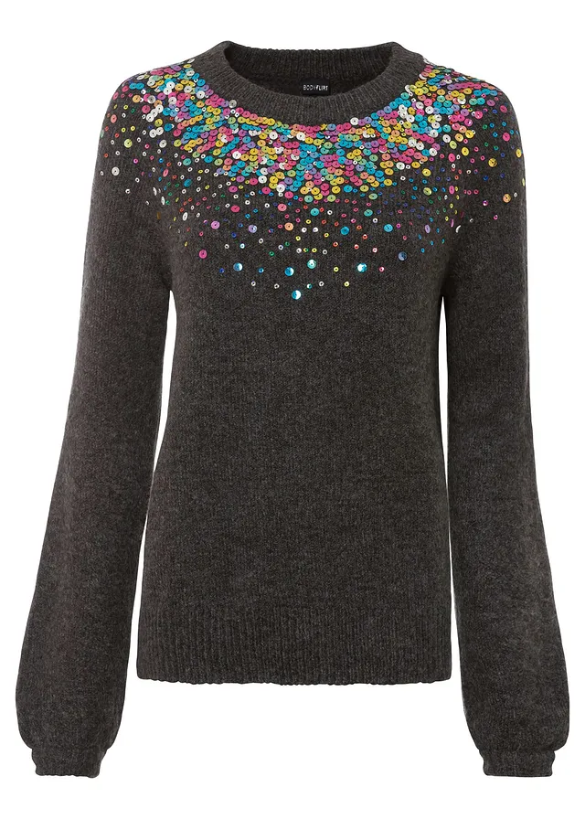 Trui met kleurrijke pailletten • antraciet gemêleerd • bonprix online shop