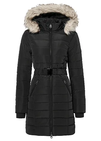 Gewatteerde jas met riem • zwart • bonprix online shop